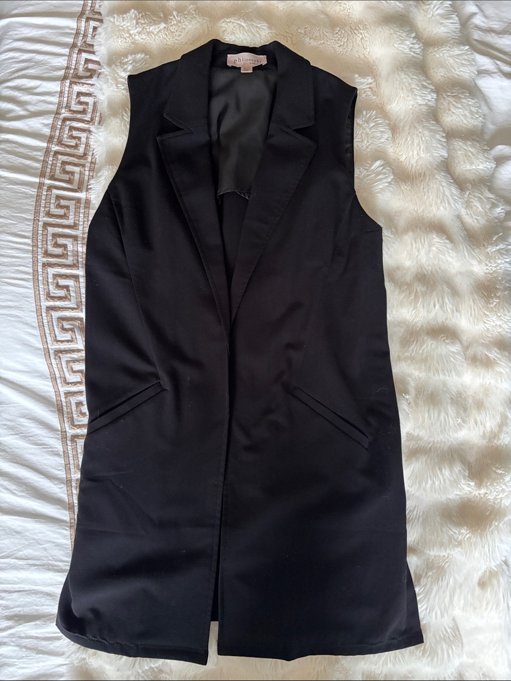 Philosophy Black Sleeveless Long Vest Blazer